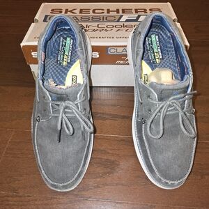 Skechers Men’s Gray Canvas Boat Shoes with Blue Lining